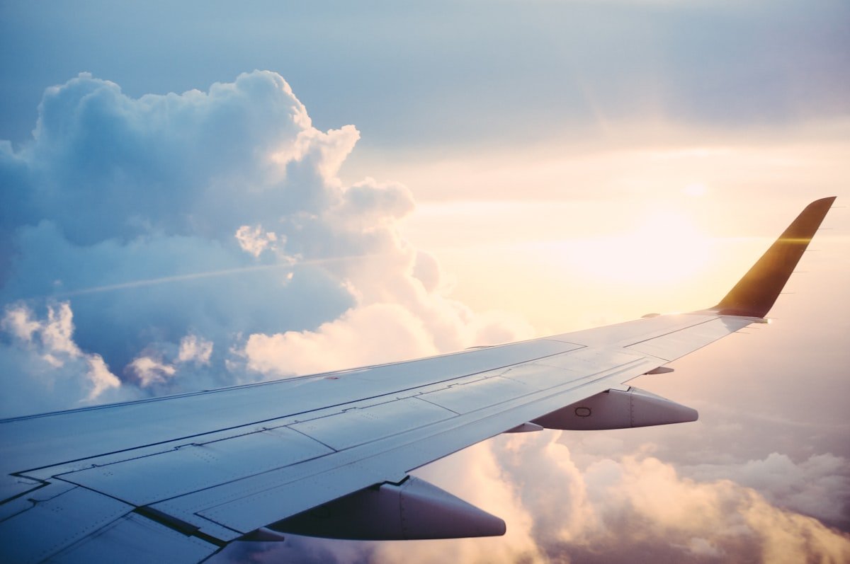 Airplane window view while traveling